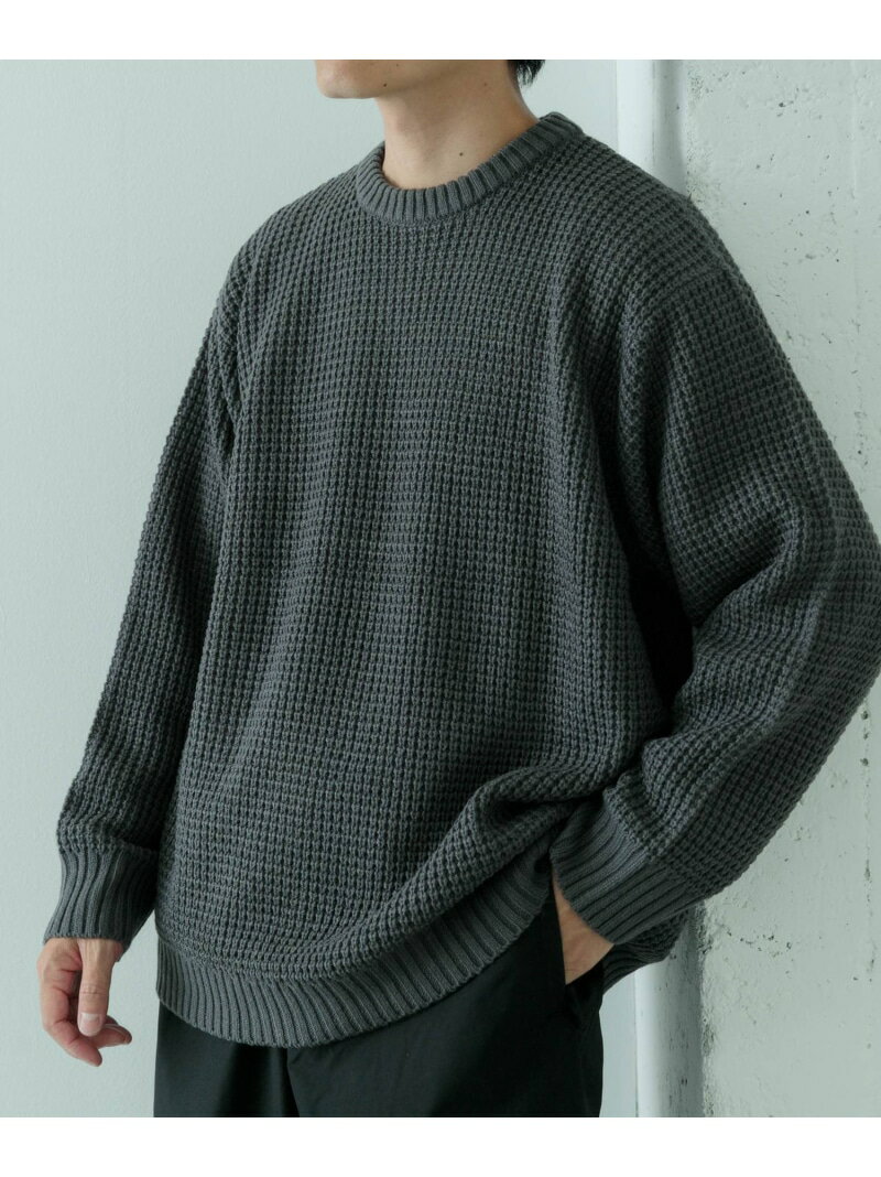 【SALE/50% OFF】Waffle Knit Crew Neck Sweater by URBAN RESEARCH ITEMS. Available in gray, black, white, green, and brown. [RBA_E] [Rakuten Fashion]