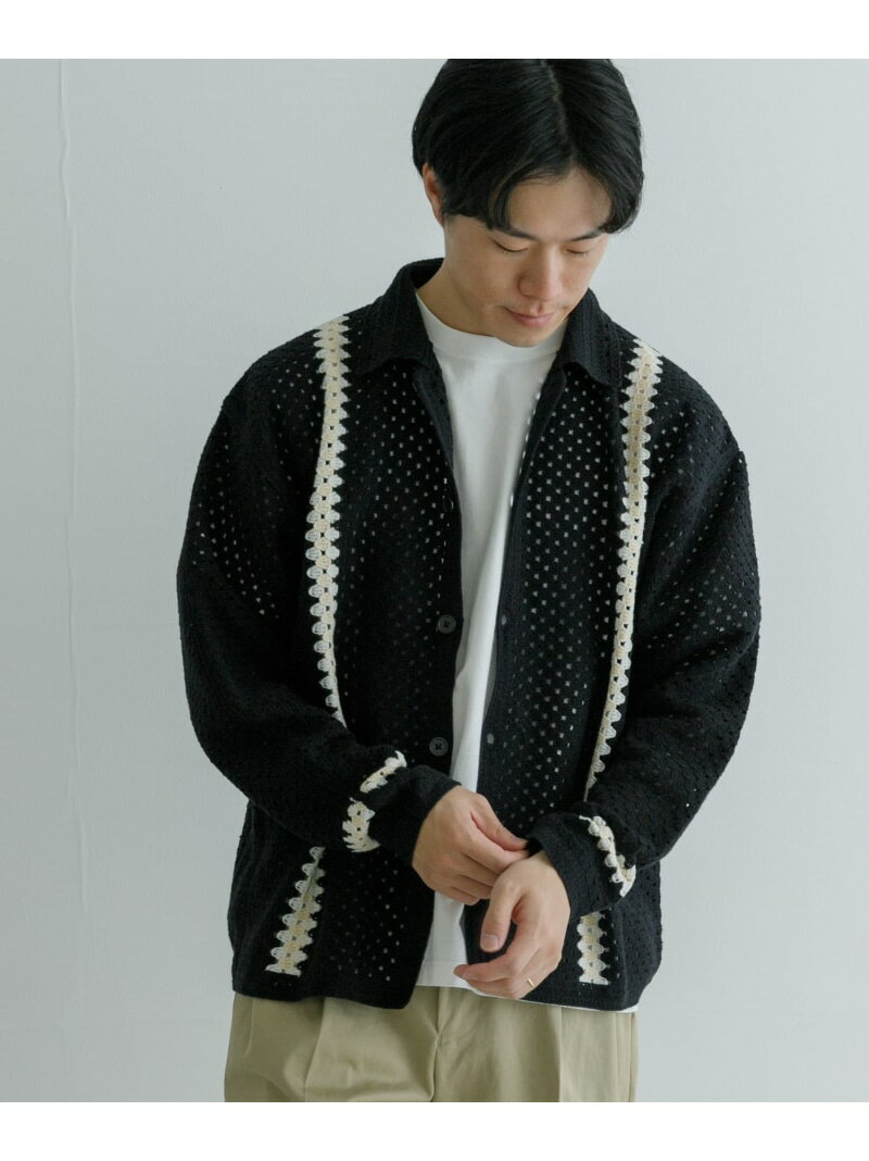 URBAN RESEARCH iD クロシェシャツ URBAN RESEARCH アーバンリサーチ トップス ニット ブラック ホワイト【送料無料】[Rakuten Fashion]のサムネイル