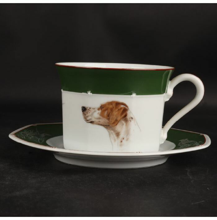 エルメス シャス ブリタニ―スパニエル モーニングカップ＆ソーサー　25/R-890