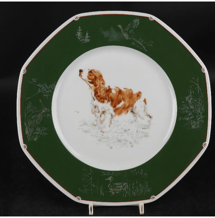 エルメス シャス グリーンコッカ―スパニエル 25cm八角皿　37/R-767