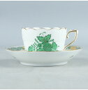 【中古】ヘレンドアポニー グリーンカップ＆ソーサ　洋食器　皿 食器 ポットR-9-60