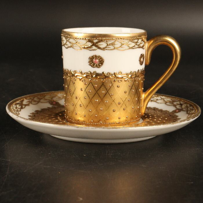 オールドノリタケ　マルキ印　金盛花紋キャビネットカップ＆ソーサー　21/R-1809