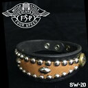 ajito FourSpeed フォースピード スタッズ ストーン レザーブレスレット バイカーアクセサリー アイボリー メンズ（sw-20/BLACK×BROWN）