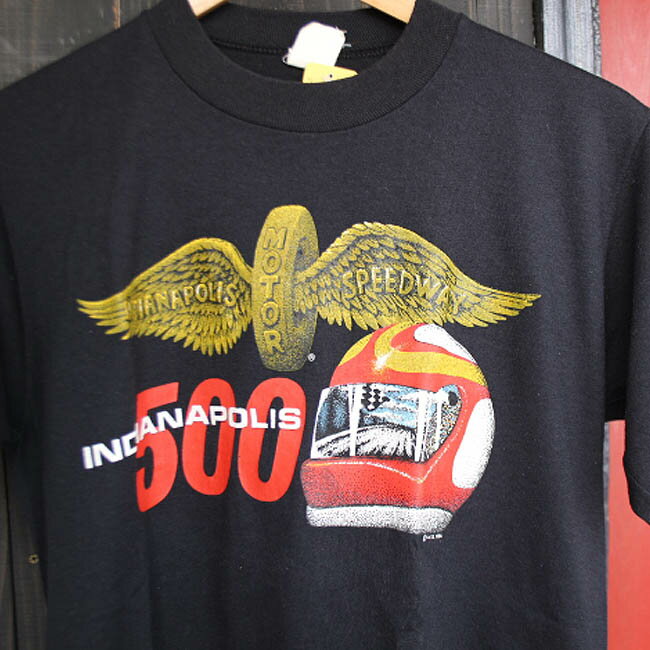 ajito INDIANAPOLIS 500 VINTAGE TEE インディアナポリス ロゴ ヴィンテージ Tシャツ バイカー ファッション ビンテージ 半袖 MOTORCYCLE モーターサイクル アメリカン 古着 レア Mサイズ メンズ ブラック 黒 HAPPYEND バイク
