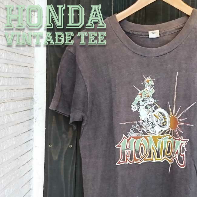 ajito HONDA VINTAGE TEE ホンダ モトクロス ライダー ロゴ ヴィンテージ Tシャツ バイカー ファッション ビンテージ 半袖 MOTORCYCLE モーターサイクル アメリカン 古着 Mサイズ メンズ グレー HAPPYEND バイク ハーレーダビッドソン Hanes ヘインズ