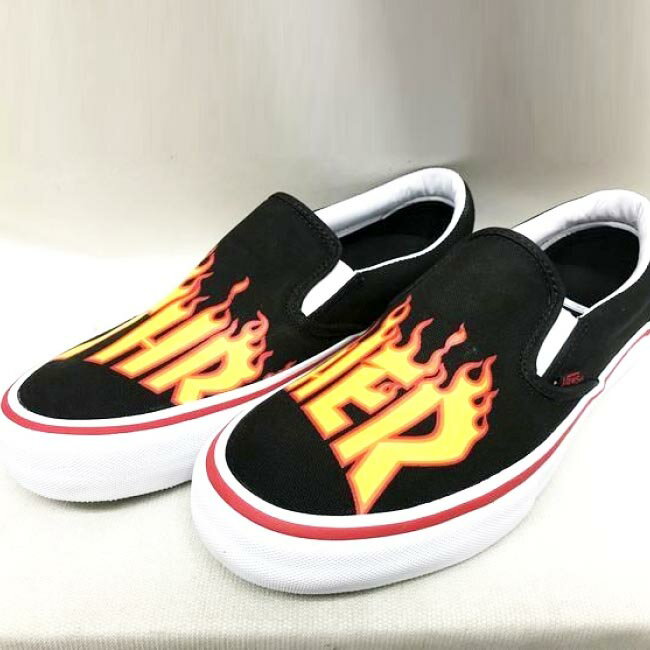 ajito VANS × THRASHER バンズ × スラッシャー SLIP-ON PRO VN0A347VOTE スリッポン フレイム ロゴ スニーカー ブラック HAPPYEND スケーター 靴 シューズ 限定 レア インポート 27〜30cm 2017年発売 モデル フレイムパターン