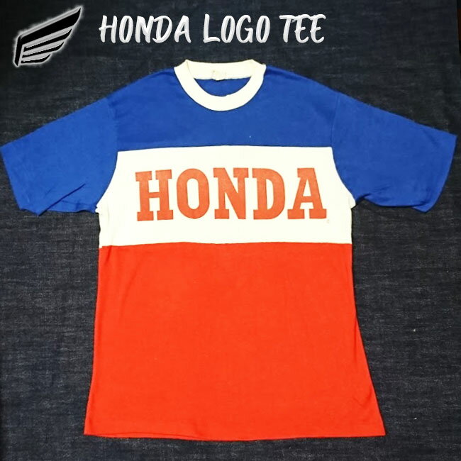 ajito US HONDA CREWNECK TEE ホンダ Tシャツ トリコロール モーターサイクル クルーネック 3色 ネイビー ホワイト レッド ヴィンテージ ビンテージ トップス バイカー ファッション ビンテージ レア M メンズ ロゴ　メイドインアメリカ ミディアム