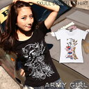 ARMY GIRL NO 009 SKULL DESIGN T-SHIRT アーミーガール ロゴ スカル キャラクター デザイン Tシャツ メンズ レディース ブラック ホワイト ユニセックス カーファッション ポルシェ PORSCHE レースクイーン カー アパレル ハイクオリティ メイドインジャパン MADE IN JAPAN