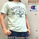 BUDDY Champion 別注 Rochester Heather Tee チャンピオン ロチェスター ヘザー Tシャツ BROOKLYN 1976 バディ (C3-K317) 霜降り ロゴ アメカジ 半袖 ヘザーグリーン 緑 原宿 メンズ ストリート ファッション トップス Lサイズ XLサイズ