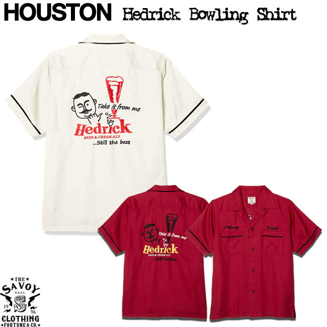 SAVOY CLOTHING HOUSTON Hedrick BOWLING SHIRT ビール 刺繍 ボーリングシャツ オープンシャツ BEER サヴォイクロージング ヒューストン メンズ オフホワイト エンジ 半袖 50 s 開襟 ロカビリ…