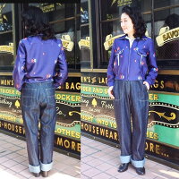 SAVOYCLOTHINGLadiesDenimRanchPantsデニムランチデニムパンツワイドバギーハイウエストレディースサヴォイクロージングロカビリーファッション原宿レトロ50年代50'Sサボイクロージング衣装ライブロックンロールジーンズSVY-LPT012S