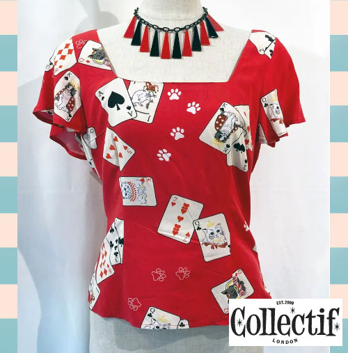 SAVOY CLOTHING COLLECTIF Francois Cat Croupier Top コレクティフ トップス 半袖 サヴォイクロージング キャット レッド ロカビリー ファッション レディース 50 039 s サボイクロージング