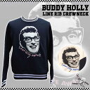 SAVOY CLOTHING BUDDY HOLLY NOt Fade ラインリブ クルーネック スウェット サヴォイクロージング バディ・ホリー スエット トレーナー トップス ロカビリー ファッション ロック 衣装 ライブ サボイクロージング フェイス プリント パロディ ブラック メンズ ホワイト