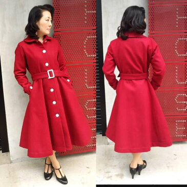 SAVOY CLOTHING Red Wool Princess Long Coat サヴォイクロージング プリンセス ロングコート レッド ウール アウター パーティー 赤 ロカビリー ファッション ヴィンテージ ビンテージ アメリカン 50's ブリティッシュ ドレス用 ワンピース サボイクロージング