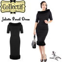 SAVOY CLOTHING COLLECTIF Juliette Pencil Dress サヴォイクロージング コレクティフ バックオープン タイト ワンピース ペンシル ファー付き ドレス パーティー ロカビリー ファッション ビンテージ レトロ 50's サボイクロージング イギリス ロンドン ブラック