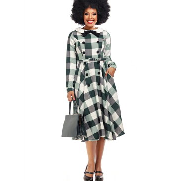 SAVOY CLOTHING COLLECTIF Clemence Meadow Check Swing Dress コレクティフ グリーン チェック スウィング ドレス ワンピース サーキュラー 緑 襟付き サヴォイクロージング ロカビリー ファッション レディース 50's サボイクロージング 衣装 長袖 Mサイズ