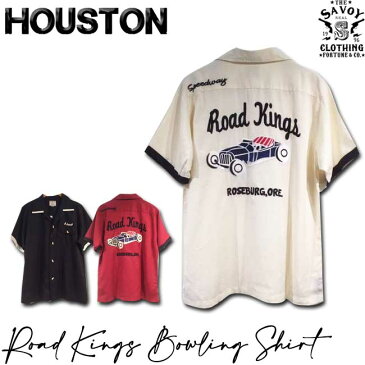 SAVOY CLOTHING HOUSTON ROAD KINGS BOWLING SHIRTS サヴォイクロージング ヒューストン メンズ ホットロッド ボーリングシャツ オープン シャツブラック ホワイト 半袖 50's 開襟 ロカビリー ファッション サボイクロージング