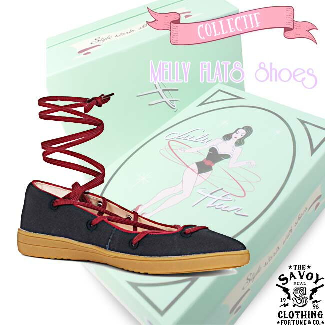 SAVOY CLOTHING COLLECTIF MELLY FLATS Shoes コレクティフ レースアップ フラット パンプス キャンバス ネイビー マリン サヴォイクロージング 靴 ロカビリー ファッション ビンテージ レトロ 50 039 s サボイクロージング リボン バレエシューズ ベージュ ラバーソウル