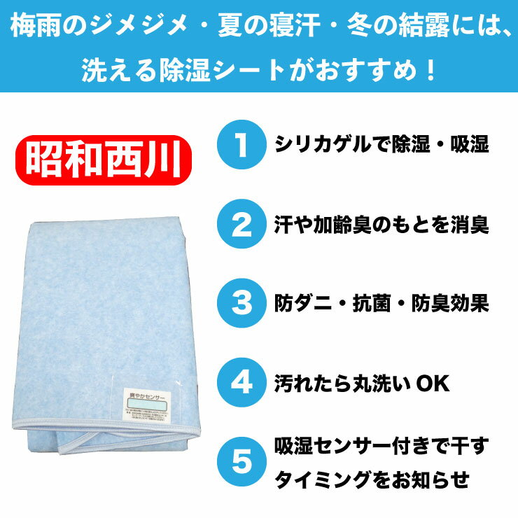 【4/30まで!抽選で最大100％Pバック】西川 除湿シート 洗える シングル 除湿マット 洗える除湿シート 吸湿パッド 約90x180cm シリカゲル 抗菌 防臭 吸湿センサー 防ダニ 消臭 送料無料 調湿 昭和西川 布団下