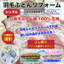 【8/1(金)10%OFFクーポン配布中】【往復送料無料】羽毛布団 リフォーム 打ち直し 足し羽毛 フランス産ホワイトダックダウン90% 300g プレミアムダウンウォッシュ仕上げ 【シングルからシングルに打ち直し】 綿100%生地 羽毛ふとん 羽毛ぶとん 羽毛打ち直し 掛け布団