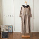 【セール40%】TUTIE ツチエ 襟レースウエストギャザーワンピース / オケージョンにも エジプトコットン光沢ワイドロングワンピース レディース きれいめ ...