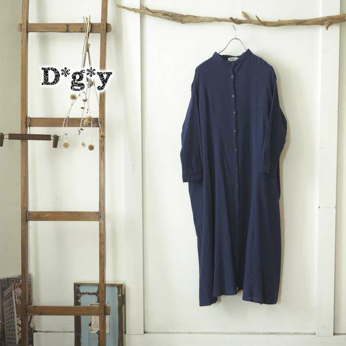 Rakuten - 【セール40％】Dgy ディージーワイ ワッシャー加工のシワ感ロングシャツワンピース / ノーカラーですっきり見えるロングシャツワンピ レディース ナチュラル 大人カジュアル 春 夏 ◆