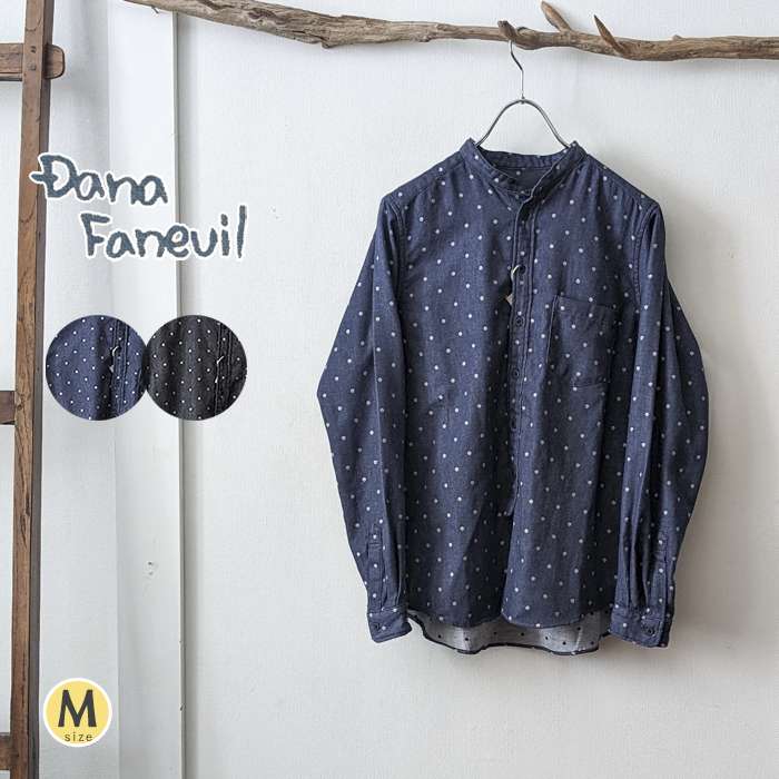 DANAFANEUIL ダナファヌル ドット柄シャンブレーコットンシャツ レディース 秋冬 長袖 やわらか生地 水玉 胸ポケット ナチュラル 大人カジュアル 秋 冬 ◆