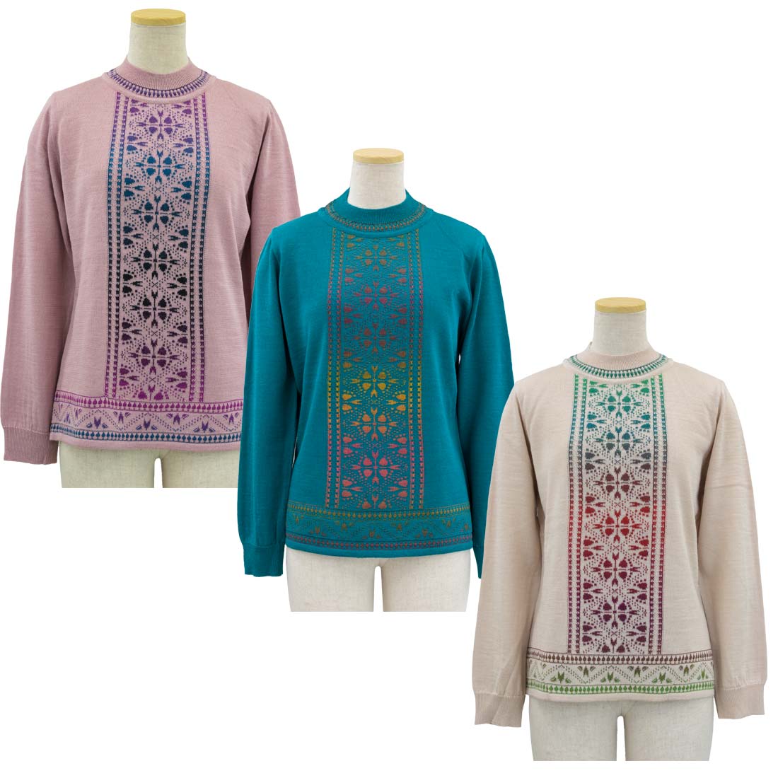 シニア 婦人 レディース 日本製 レインボー糸 セーター ニット 秋冬 シニアファッション 70代 80代 90代