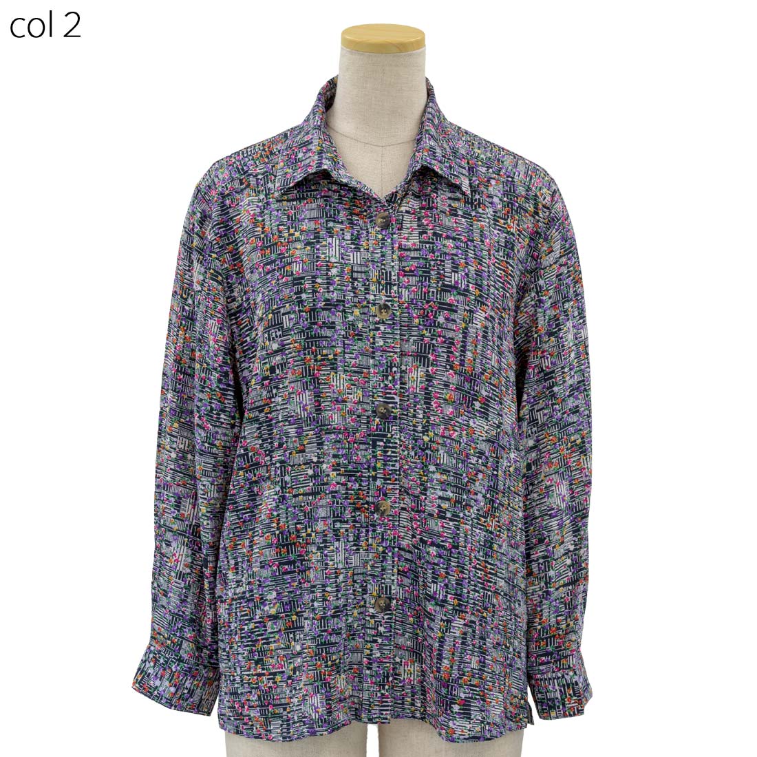 レディース シニア ななめボタンホール ちりめんプリント ブラウス 春 秋 70代 80代 90代 服 高齢者 女性 普段着 部屋着 お年寄り おしゃれ着 外出着 婦人 敬老の日 母の日 シニアファッション urashima-10005925 おしゃれセンター うらしま サンプル画像3