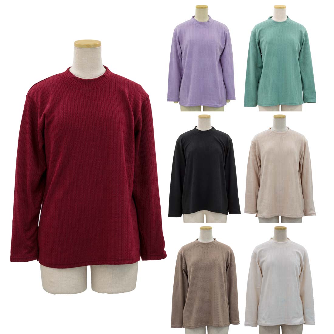 婦人 ジャガード ハイネック プルオーバー Tシャツ 長袖 カットソー 日本製 シニアファッション  ...