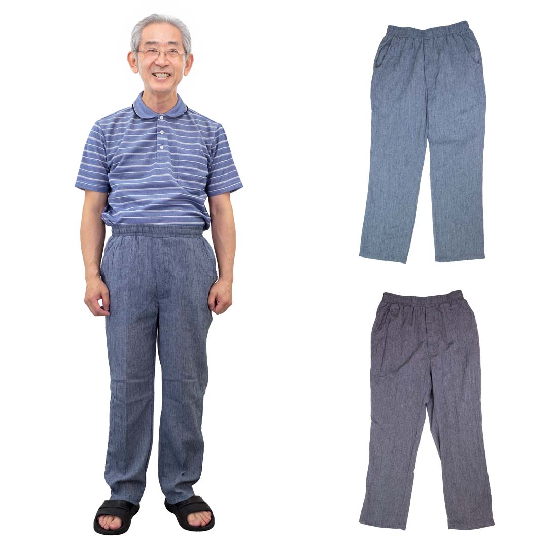 Rakuten - 麻混 楊柳 ストレート パンツ ズボン 紳士 パンツ ボトムス 70代 80代 90代 通年 父の日 ゴム