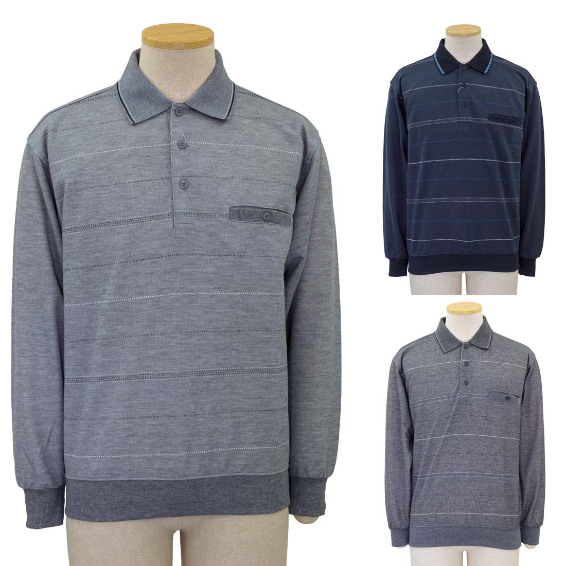 通年 ポロ衿 プリント トレーナー スウェット ブルゾン 紳士 シニアファッション 60代 70代 80代 90代 敬老の日 高齢者 おしゃれ 普段着 メンズ シニア 男性 紳士服 おじいちゃん お年寄り 介護 施設 デイサービス 刺繍 名前 名入れ 父の日