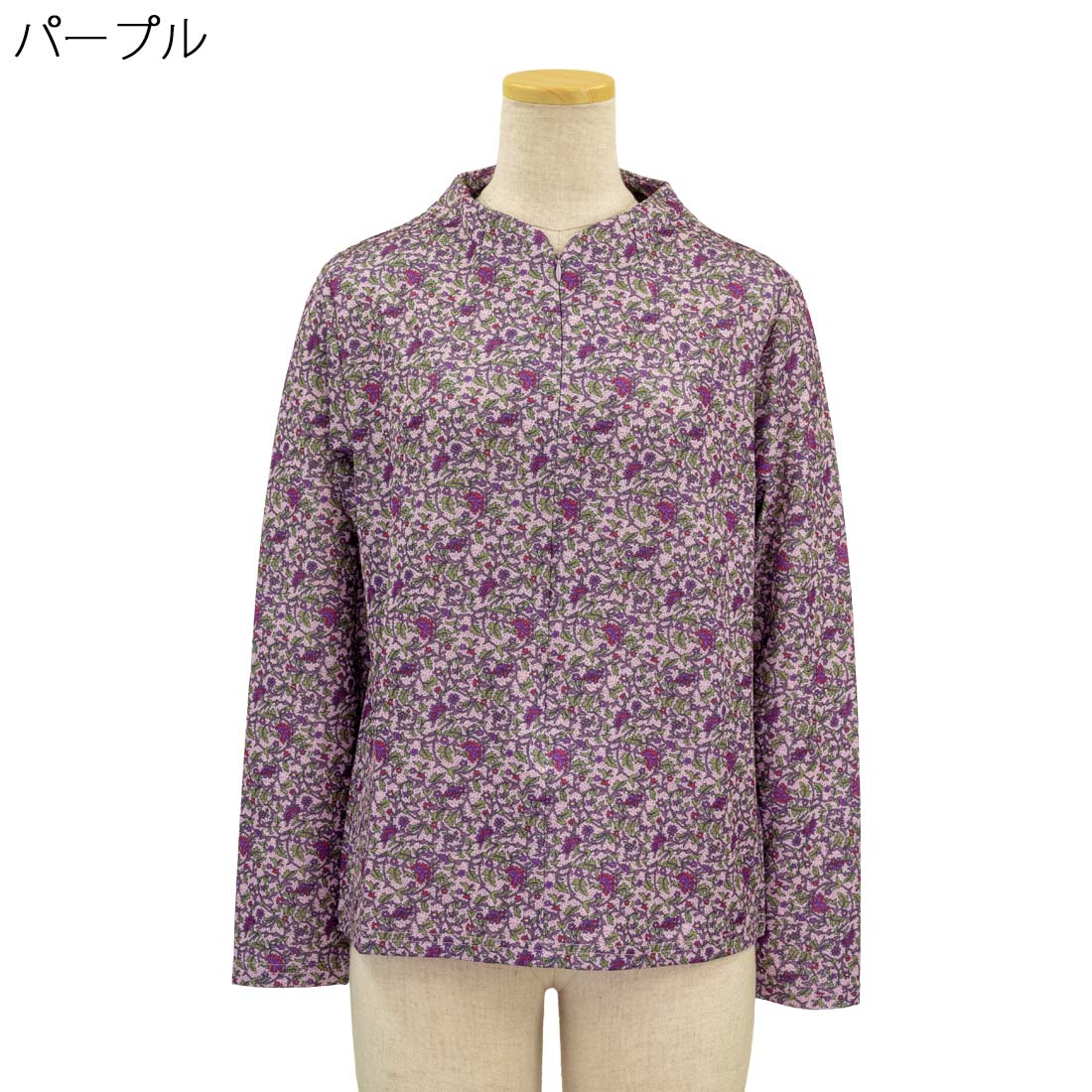 ロングファスナー チリメンニット プリント Tブラウス ストレッチ カットソー シニアファッション 秋冬 婦人 レディース トップス 敬老の日 ギフト シニア 高齢者 70代 80代 90代 老人 高齢者 介護向け 施設 介護 おばあちゃん お年寄り 母の日 urashima-10007638 おしゃれセンター うらしま サンプル画像2