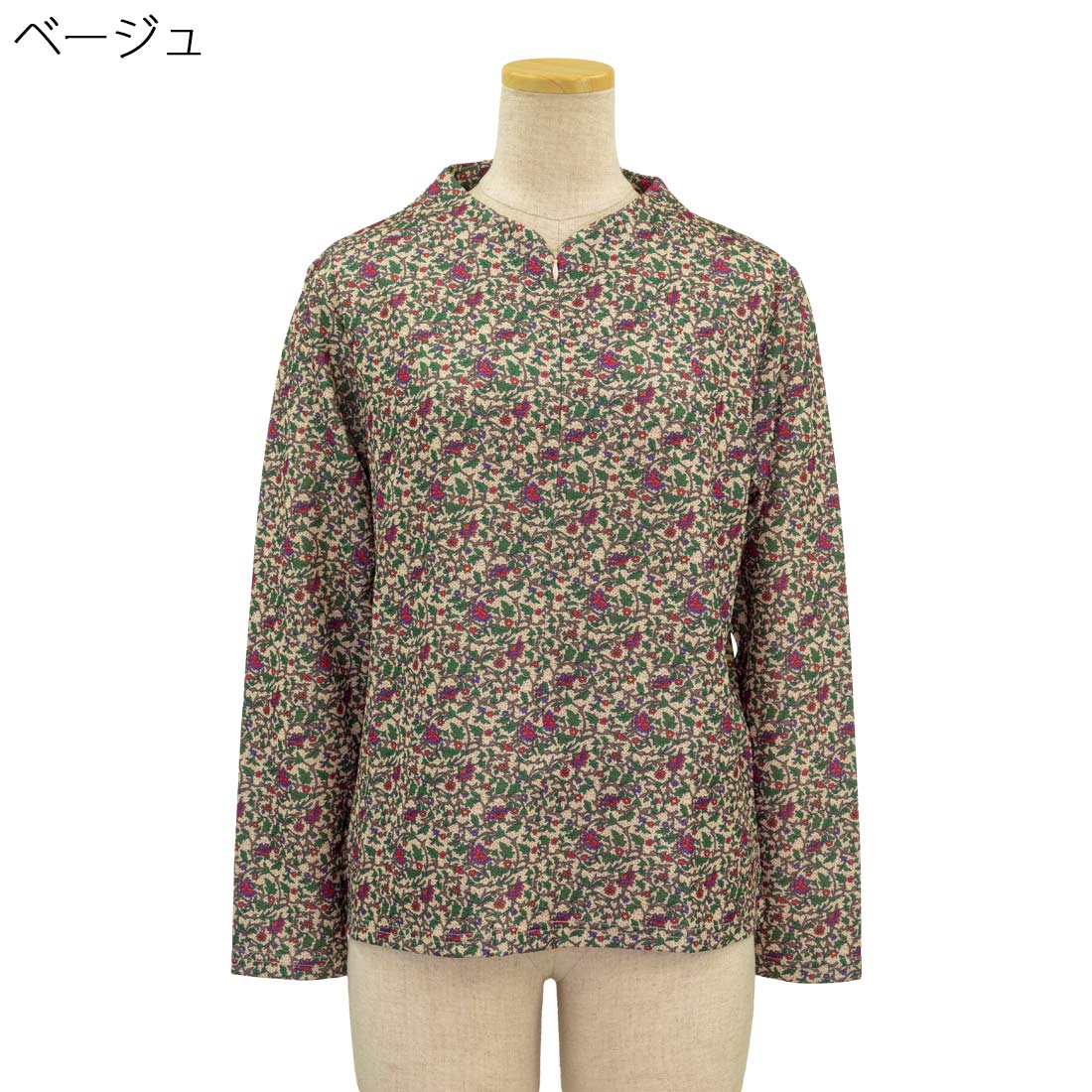 ロングファスナー チリメンニット プリント Tブラウス ストレッチ カットソー シニアファッション 秋冬 婦人 レディース トップス 敬老の日 ギフト シニア 高齢者 70代 80代 90代 老人 高齢者 介護向け 施設 介護 おばあちゃん お年寄り 母の日 urashima-10007638 おしゃれセンター うらしま サンプル画像3