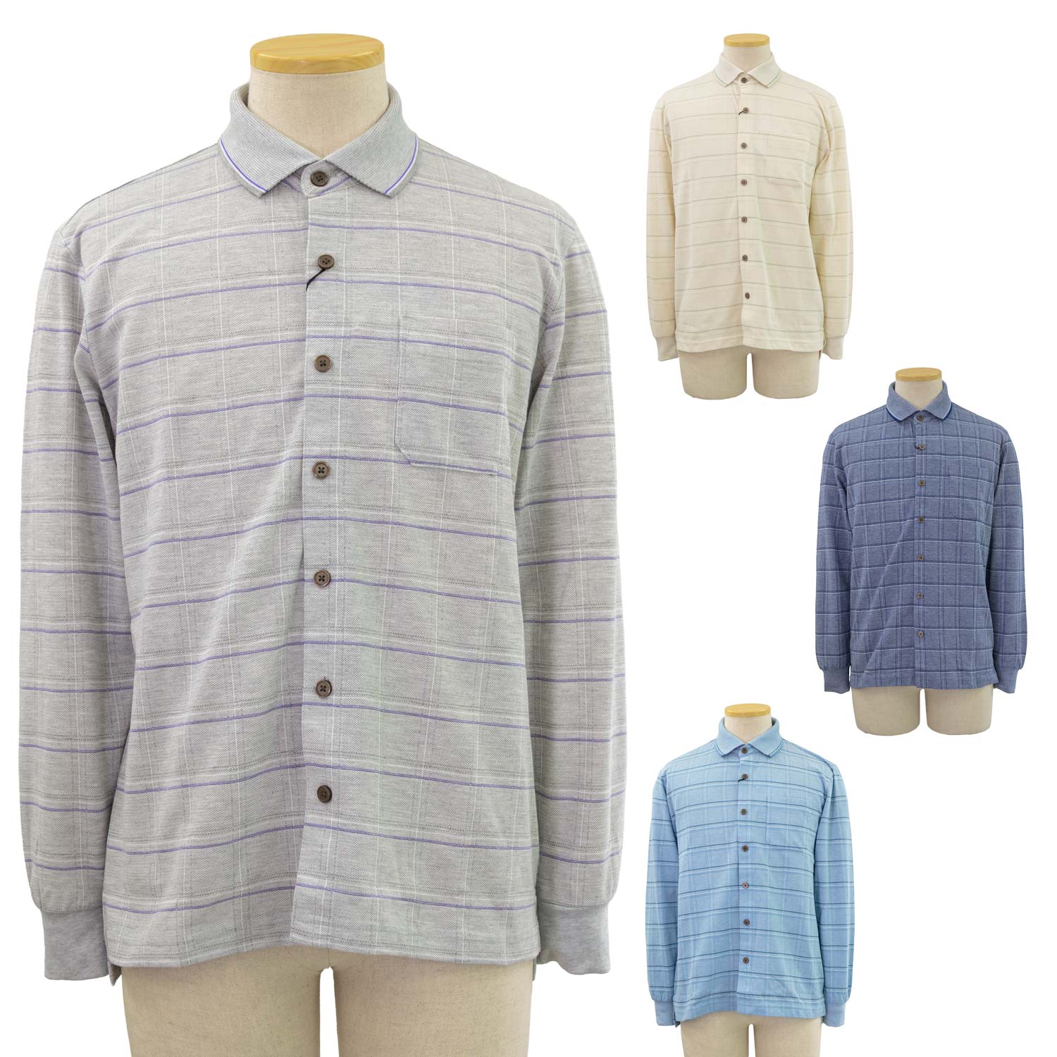 Rakuten - ジャガード マジックテープ ワンタッチ 長袖 前開き 全開 ポロシャツ シニアファッション 春夏 70代 80代 90代 高齢者 紳士服 おじいちゃん お年寄り 介護 施設 デイサービス 敬老の日 プレゼント