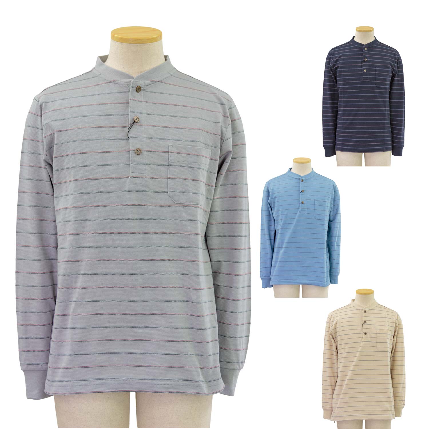 Rakuten - 通年 ワンタッチ マジック ヘンリーネック プリント 長袖 Tシャツ 紳士 シニアファッション 60代 70代 80代 90代 敬老の日 高齢者 おしゃれ 普段着 メンズ シニア 男性 紳士服 おじいちゃん お年寄り 介護 施設 デイサービス 刺繍 名前 名入れ 父の日