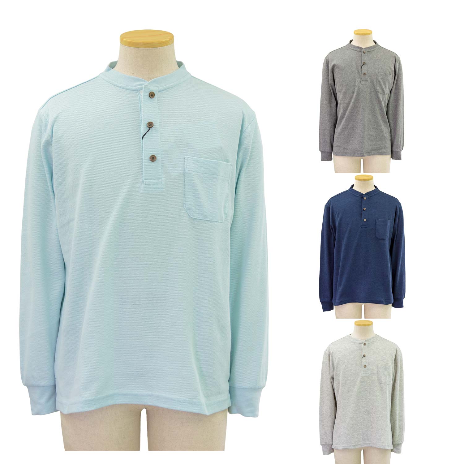 Rakuten - 通年 ワンタッチ スナップボタン ヘンリーネック プリント 長袖 Tシャツ 紳士 シニアファッション 60代 70代 80代 90代 敬老の日 高齢者 おしゃれ 普段着 メンズ シニア 男性 紳士服 おじいちゃん お年寄り 介護 施設 デイサービス 刺繍 名前 名入れ 父の日