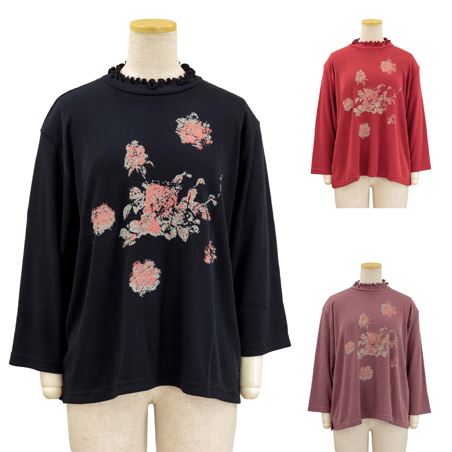 Rakuten - ゆったりサイズ 日本製 メロウ衿 強撚糸 7分袖 Tシャツ カットソー ロンT 婦人 レディース シニア ●トップス 刺繍名入れ無料 敬老の日 母の日のギフトにも 高齢者向けファッション 70代 80代の老人 介護向け 90代 シニアファッション 施設 介護 春夏 高齢者