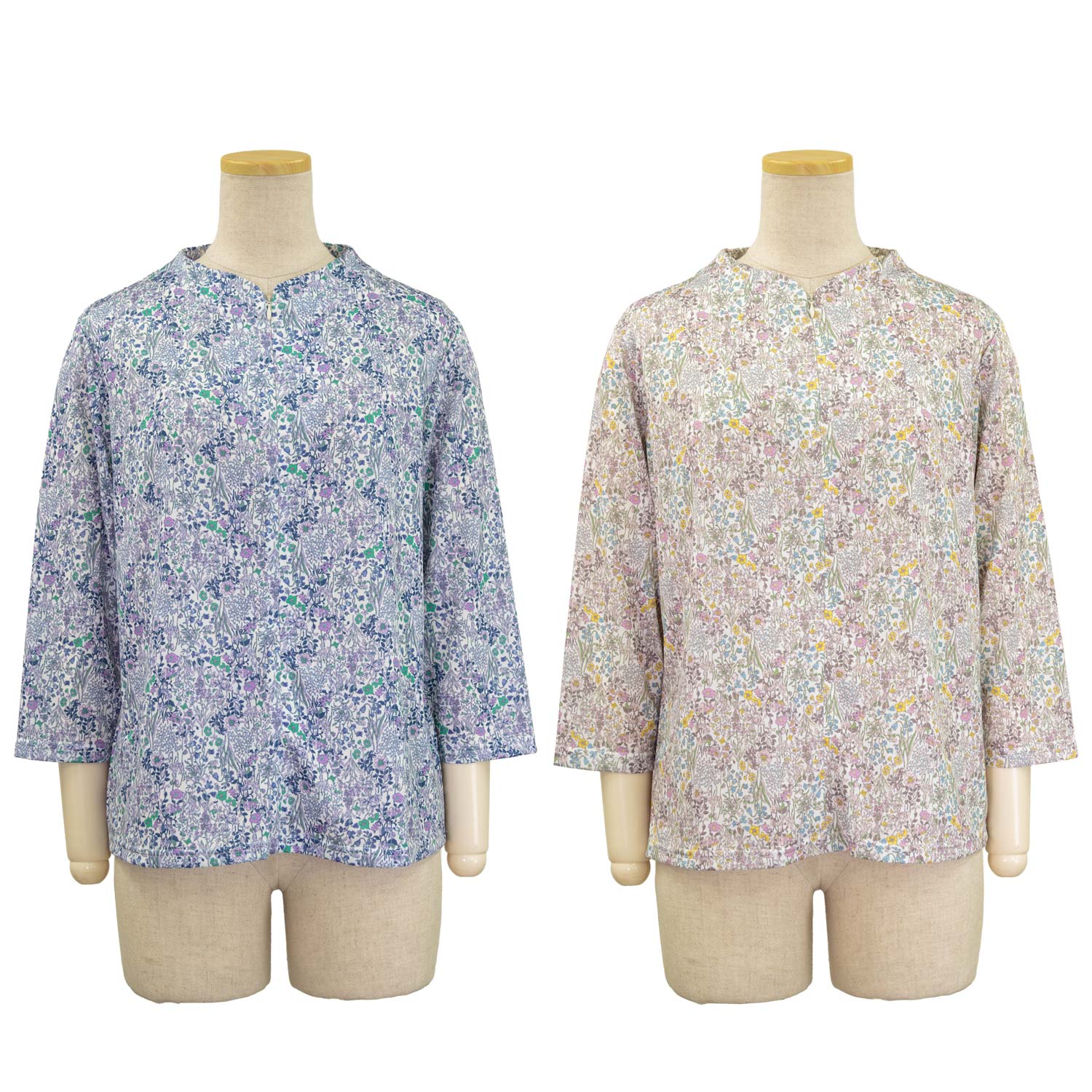 Rakuten - シニアファッション 春夏 7分袖 薄地 プリント ロングファスナー ストレッチ カットソー Tシャツ トップス 散歩・外出に最適 シニア 婦人 レディース 70代 80代 90代 ギフト 婦人服 高齢者 通販 介護 部屋着 外出着 施設用 名入れ