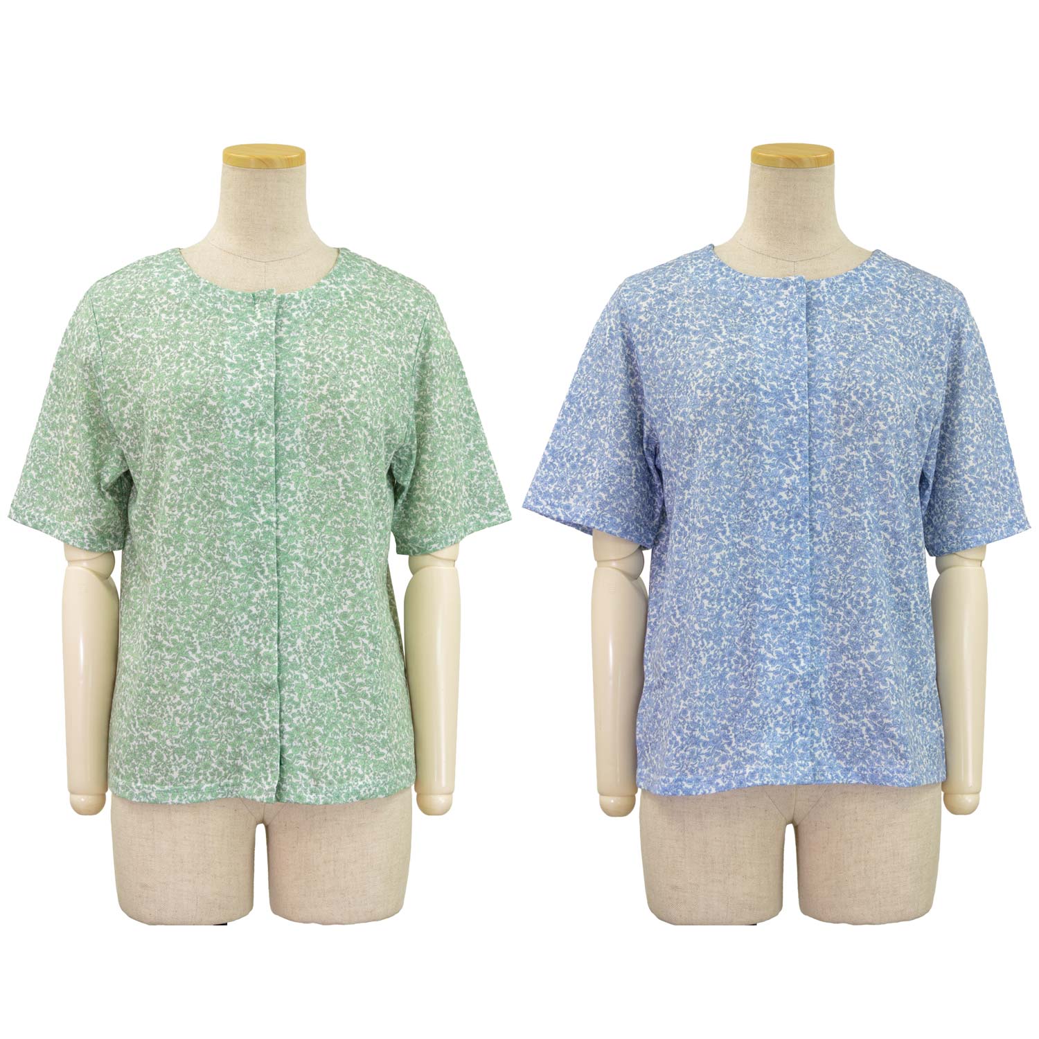 5分袖 綿混ニット プリント スナップボタン ストレッチ カットソー Tシャツ シニアファッション ...