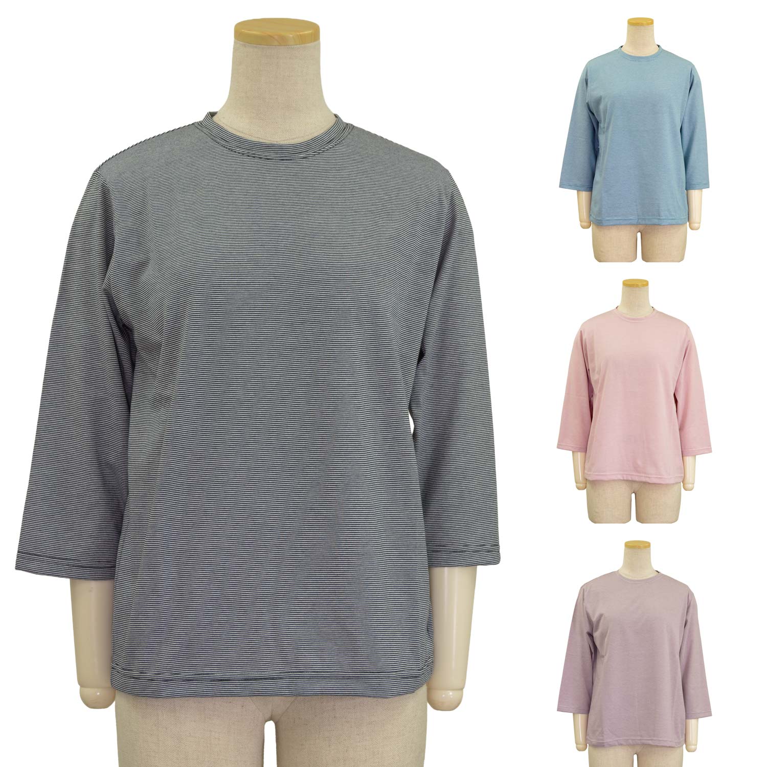 Rakuten - 日本製 7分袖 綿100 ボーダー クルーネック Tシャツ カットソー トップス 涼しい シニアファッション 春夏 レディース シニア向け 70代 80代 90代 服 高齢者 女性 普段着 部屋着 お年寄り おしゃれ着 外出着 婦人 敬老の日 LC 母の日