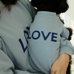 ※予約販売【LOVEMORE】LOVE EMBROIDERY TOPS（ブルー） 韓国 ブランド かわいい おしゃれ プレゼント 小型犬 リンクコーデ NEW 春 秋 冬 犬