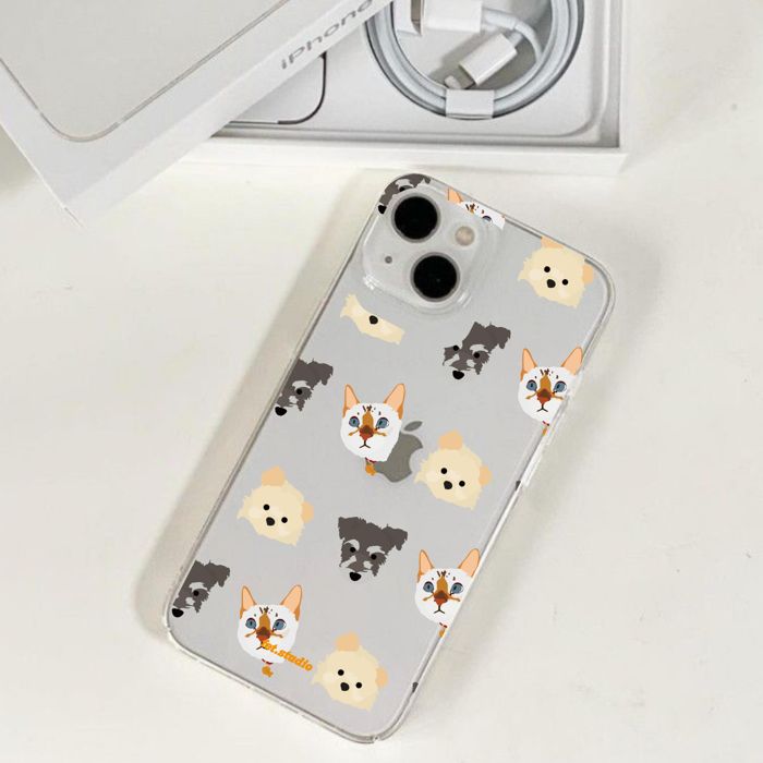 ※予約販売　3匹【fet.studio × URBAN DOG TOKYO】 Clear pattern Iphone case（3匹） 韓国 ブランド かわいい おしゃれ プレゼント 小型犬 おもちゃ うちの子グッズ うちの子 アイフォンケース スマホケース NEW 犬 猫