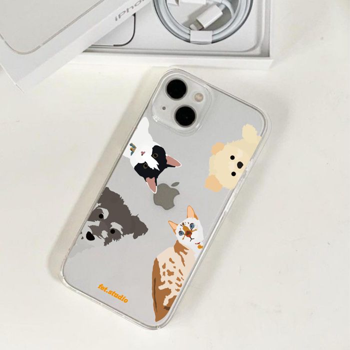 ※予約販売　4匹【fet.studio × URBAN DOG TOKYO】 Clear rascal Iphone case（4匹） 韓国 ブランド かわいい おしゃれ プレゼント 小型犬 おもちゃ うちの子グッズ うちの子 アイフォンケース スマホケース NEW 犬 猫