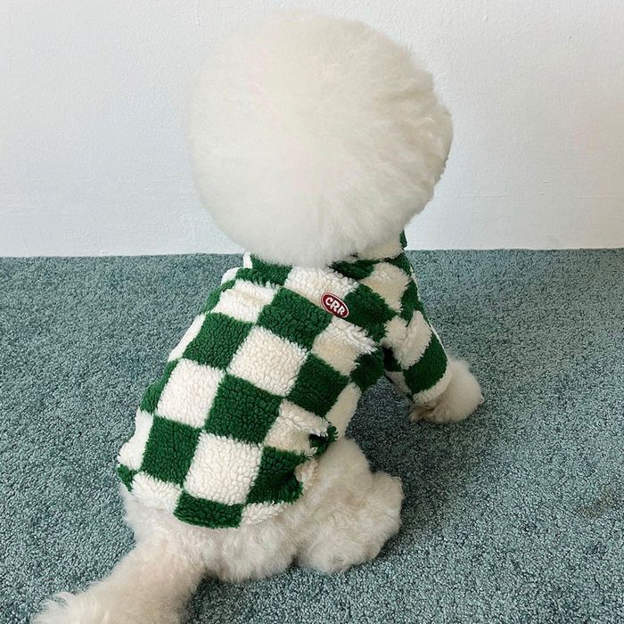 ※予約販売【CRR】Checker Board Boa Fleece（Green） 犬服 ドッグウェア 犬の服 小型犬 小型犬服 防寒 ..