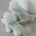 即納【Hi Yeboo】Tweed Collection- Harness & Lead（Tiffany blue） 韓国 ブランド かわいい おしゃれ プレゼント 小型犬 ハーネス リード 散歩グッズ NEW 春 秋 冬 便利 犬