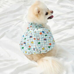 ※予約販売【noutti】miffy happy day check ballon top（Sky Blue） URBAN DOG TOKYO / アーバンドッグトーキョー ドッグウェア 韓国 犬服 ブランド 犬 犬の服 夏用 夏服 犬用服 ペット服 犬服夏 女の子 小型犬 可愛い チェック柄 バルーントップス