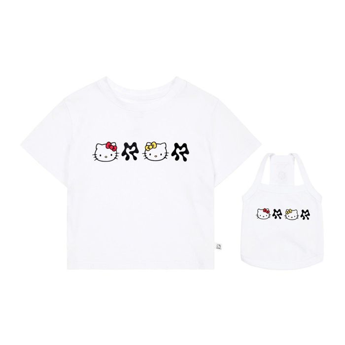 ※予約販売【ARUMARU】HELLO KITTY × ARUMARU Logo crop top set（White） 犬服 ドッグウェア 犬の服 スリーブレス 犬用品 ドッググッズ 小型犬 小型犬服 お揃い おそろい