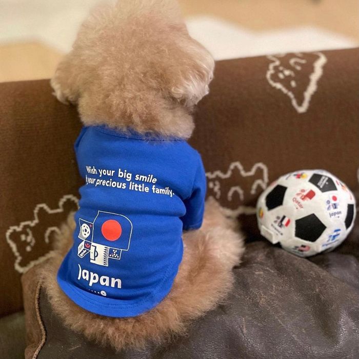 『URBAN DOG TOKYOがプロデュースした"FIFA WORLD CUP QATAR 2022"公式ライセンス商品のロングスリーブTシャツ』 4年に1度のサッカーワールドカップを大切な家族の一員であるペットと一緒に盛り上がっていただきたくFIFA公式ライセンス商品をプロデュースしました。 URBAN DOG TOKYO初のオリジナルアイテム"FIFA WORLD CUP QATAR 2022"公式ライセンス商品のドッグロングスリーブTシャツです！ コットン100%のボディは肌への優しさと肌触り、着心地の良さにこだわり、さらに運動性も高めるためウレタンを入れたようなストレッチ性を持たせました。 胸元にはカタール大会のエンブレムをプリントし、背中にはカタール大会限定の日本国旗と、大切なペットとの時間を楽しく過ごして欲しいという今回のFIFA公式ライセンス商品への願いを込めた"Wish your big smile with your precious little family"というメッセージをプリントしています！ オーナー用のTシャツとお揃いで着ることで、"Wish your big smile with your precious little family"のメッセージをお揃いで着ることができます！ 袖のカタール大会のロゴ刺繍はオーナー用のパーカーとお手をすることで、お揃いになるように設計されています！ 大切なペットとの愛と繋がりを感じられるデザインになっています サイズ ※商品サイズをお選びいただく際、着丈が長すぎなければ、胸囲と首回りはペットの測定サイズより1?2cmほど余裕を持ってお選びください。 モデル プードル：3.1kg　Mサイズ チワプー：2.1kg　SMサイズ チワワ：2.2kg　SMサイズ フレブル：6.7kg　XLサイズ ビション：7.2kg　2XLサイズ ミックス（白）：4.8kg　Lサイズ 素材コットン100% 伸縮性あり 注意事項・30度以下のぬるま湯で手洗いしてください。・素材の特性上、多少縮むことがありますので洗濯後には形を整えて干してください。 着用のおすすめシーズン春・夏・秋・冬