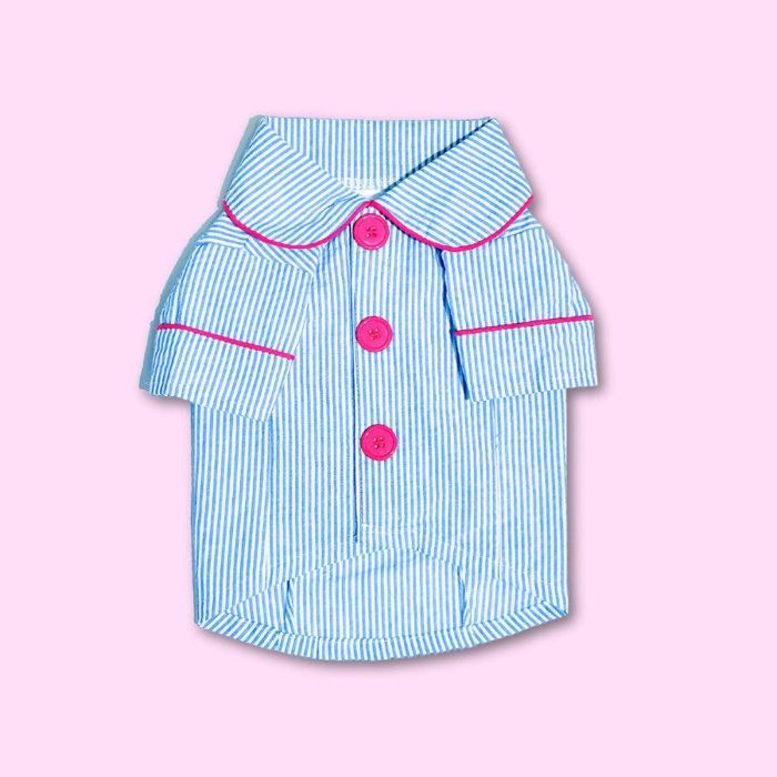※予約販売【TOOF】SWEET STRIPE PAJAMA（BLUE） 犬服 ドッグウェア 犬の服 パジャマ お揃い おそろい リンクコーデ 犬用品 ドッググッズ 韓国